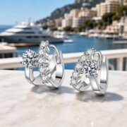 Star Trail Arc Pave Moissanite Hoop Earrings - Image 2