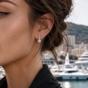 Starlight Flow U-Shaped Pave Moissanite Huggie Earrings - Image 2