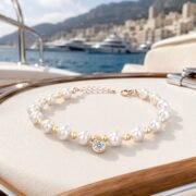 Pearl & Gold Two-Tone Moissanite Bracelet - Image 4