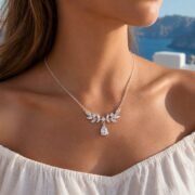 Wheat Whisper Pear Moissanite Necklace - Image 2