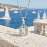 Square Gleam Emerald Cut Halo Moissanite Clavicle Necklace - Image 3