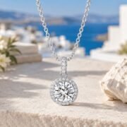 Sunwheel Classic Halo Moissanite Clavicle Necklace - Image 4