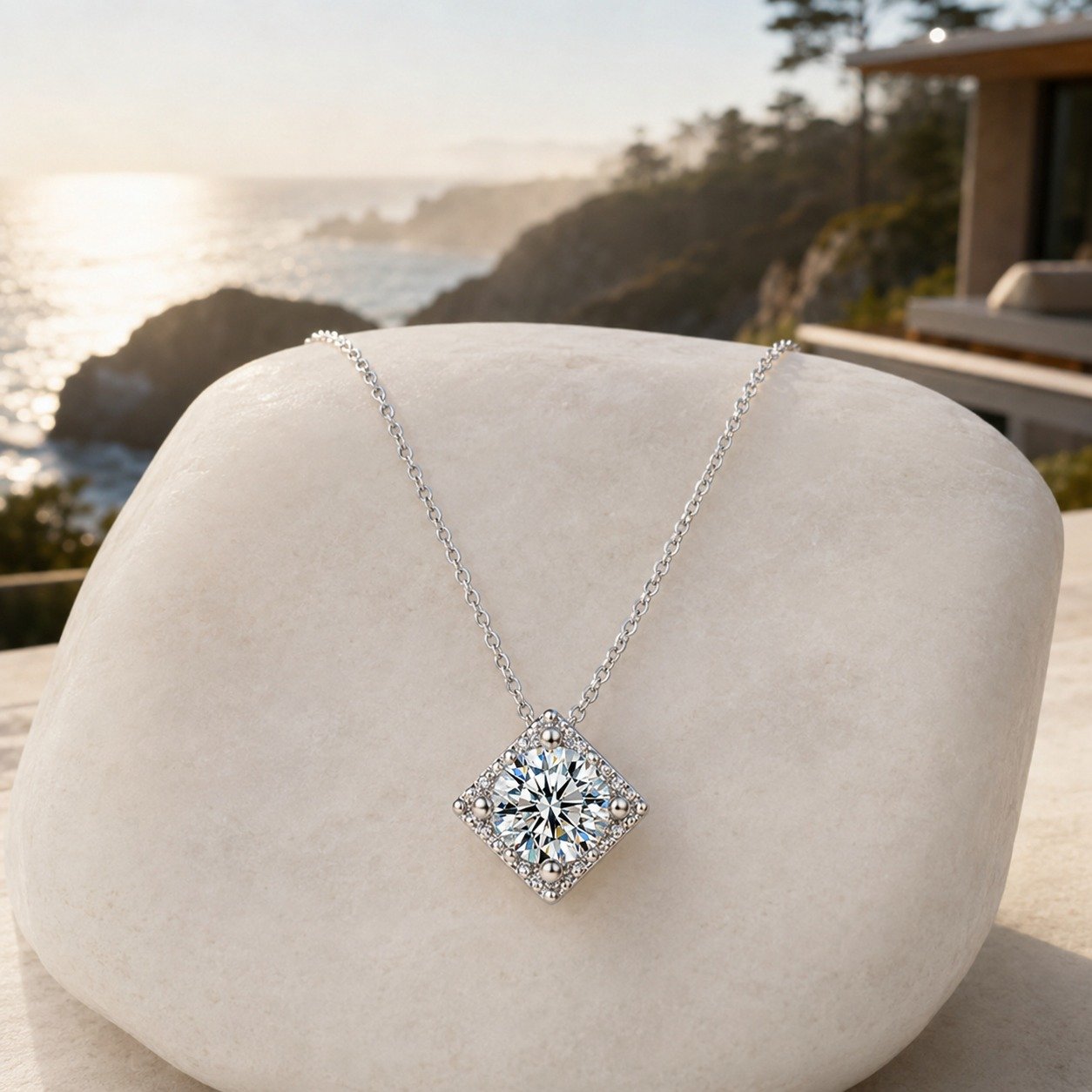WhatsApp Image 2026-07-14 at 17.11.24 Aurora Cube Diamond-Shaped Halo Moissanite Clavicle Necklace - Image 1
