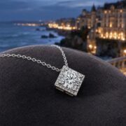 Aurora Cube Diamond-Shaped Halo Moissanite Clavicle Necklace - Image 4