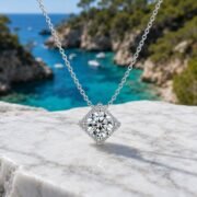Aurora Cube Diamond-Shaped Halo Moissanite Clavicle Necklace - Image 3