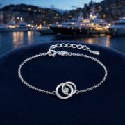 Interlocked Circles Double Ring Moissanite Delicate Bracelet - Image 3