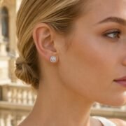 Cushion Crown Halo Moissanite Stud Earrings - Image 3