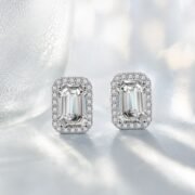 Rectangular Halo Moissanite Stud Earrings (2 Cuts Available) - Image 2