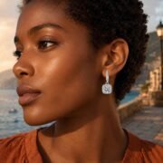 Cushion Halo Moissanite Huggie Hoop Drop Earrings - Image 5