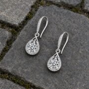 Morning Dew Halo Moissanite Teardrop Hook Earrings - Image 2