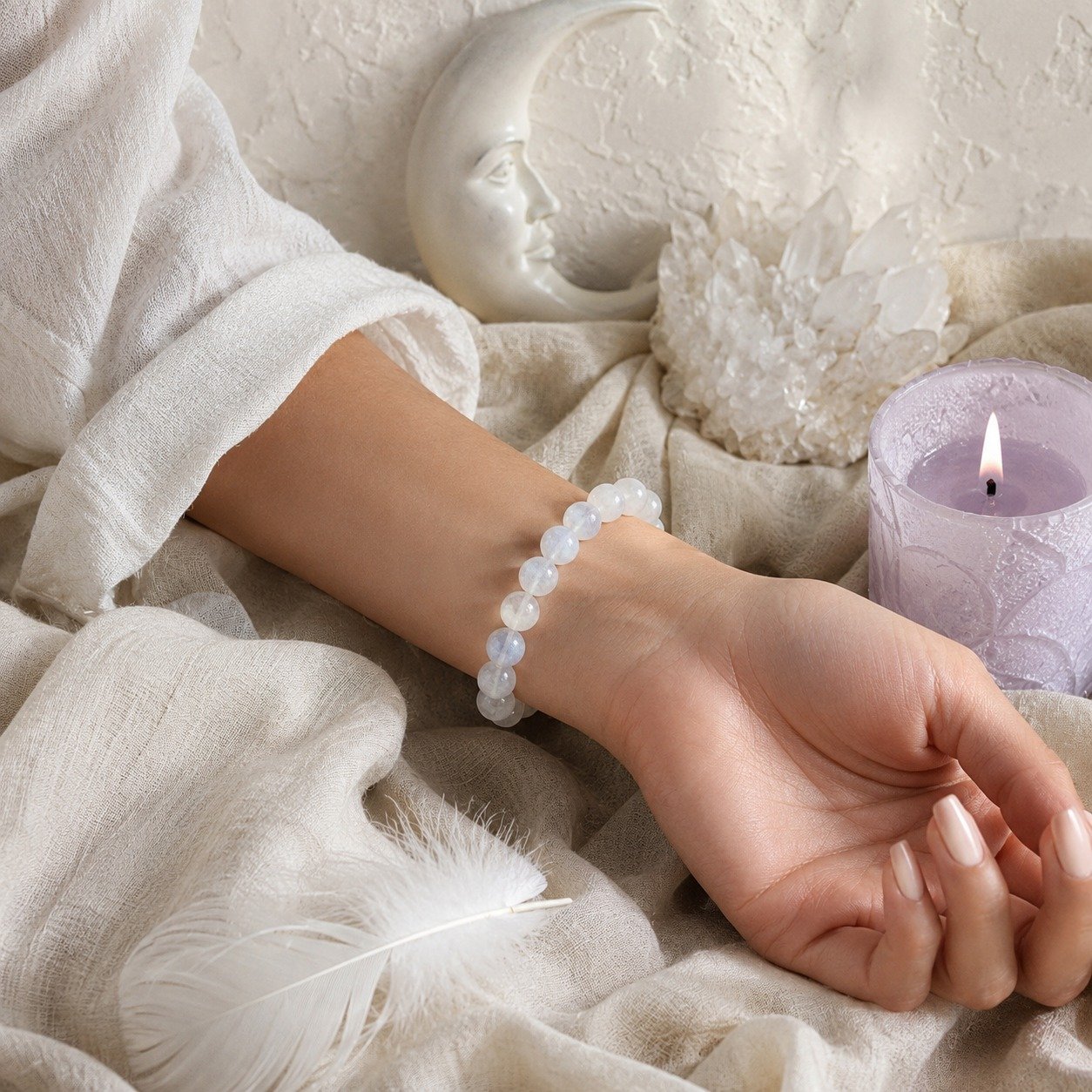 WhatsApp Image 2026-07-15 at 14.31.21 Moon Glow Soul Breath Natural Moonstone Single-Loop Bracelet (3 Sizes Available) - Image 1