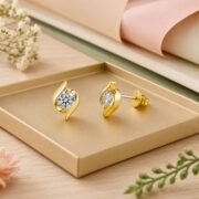 Leaf Whisper Moissanite Twist Stud Earrings (2 Colors Available) - Image 3