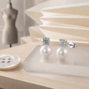 Moon Dew Diana-Style Pearl & Moissanite Stud Earrings - Image 4