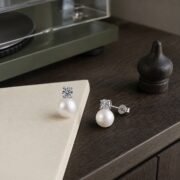Moon Dew Diana-Style Pearl & Moissanite Stud Earrings - Image 2
