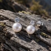 Moon Dew Diana-Style Pearl & Moissanite Stud Earrings - Image 3