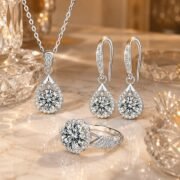 Deep Sea Tear Drop Halo Moissanite 3-Piece Set - Image 2