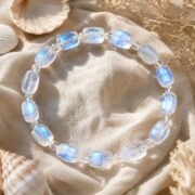 Moonbow Rainbow 7A Blue Moonstone Rice Bead Bracelet - Image 3