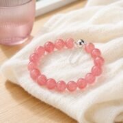 Peach Bubble Strawberry Quartz Bead Bracelet - Image 5