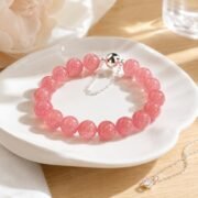 Peach Bubble Strawberry Quartz Bead Bracelet - Image 3