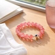 Peach Bubble Strawberry Quartz Bead Bracelet - Image 2