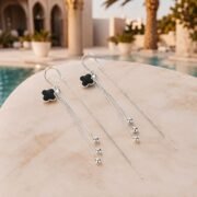 Lucky Clover S999 Silver Agate Earrings - Image 2