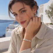 Starry Clover Fine Silver Frosted Luxury Bangle - Image 5