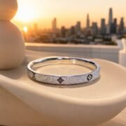 Starry Clover Fine Silver Frosted Luxury Bangle - Image 4