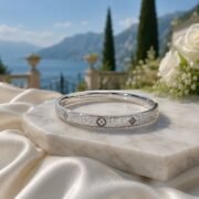 Starry Clover Fine Silver Frosted Luxury Bangle - Image 3