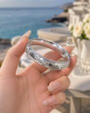 Cherry Bloom S999 Fine Silver Hammered Floral Bangle - Image 2