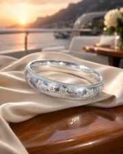 Cherry Bloom S999 Fine Silver Hammered Floral Bangle - Image 3