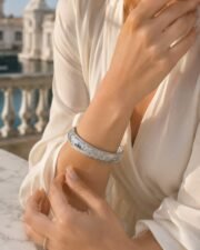 Cherry Bloom S999 Fine Silver Hammered Floral Bangle - Image 4