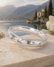 Cherry Bloom S999 Fine Silver Hammered Floral Bangle - Image 5