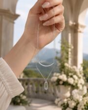 Arc Glimmer S925 Silver Layered Smile & Oval Necklace - Image 2