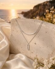 Arc Glimmer S925 Silver Layered Smile & Oval Necklace - Image 5