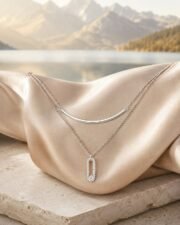 Arc Glimmer S925 Silver Layered Smile & Oval Necklace - Image 4