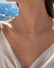 Arc Glimmer S925 Silver Layered Smile & Oval Necklace - Image 3