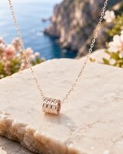 Eternal Orbit Rose Gold Pavé Barrel Necklace - Image 4