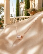 Eternal Orbit Rose Gold Pavé Barrel Necklace - Image 3