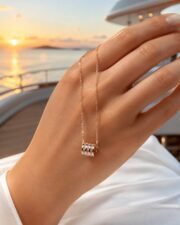 Eternal Orbit Rose Gold Pavé Barrel Necklace - Image 2