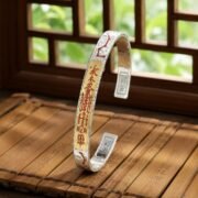 Five Gods of Wealth Hammered Silver Cuff Bracelet - Image 4