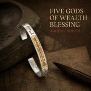 Five Gods of Wealth Hammered Silver Cuff Bracelet - Image 2