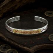 Five Gods of Wealth Hammered Silver Cuff Bracelet - Image 5