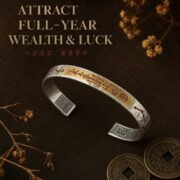 Five Gods of Wealth Hammered Silver Cuff Bracelet - Image 3