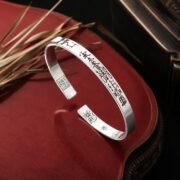 Five Gods of Wealth Cinnabar Silver Cuff Bracelet - Image 4