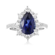 Deep Sea Tear Sapphire Pear Halo Ring - Image 6