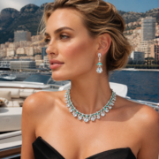 2-Tone Art Deco Enamel Natural Zircon 2-Piece Jewelry Set With Eternal Diamond-Like Brilliance - Image 3