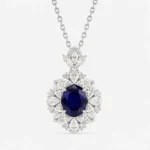 3.82ct lab-grown blue sapphire halo necklace in S925 sterling silver