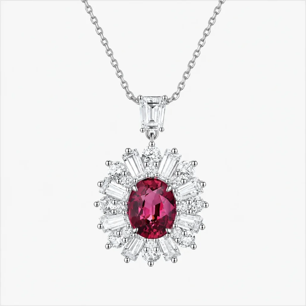 2.22ct natural garnet necklace in S925 sterling silver