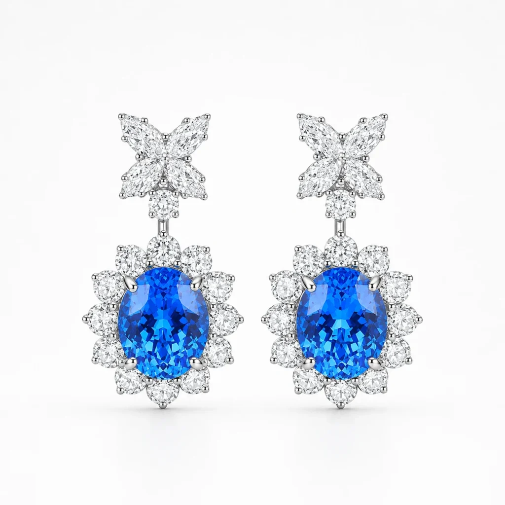 8.81ct lab-grown cobalt blue spinel stud earrings in S925 sterling silver