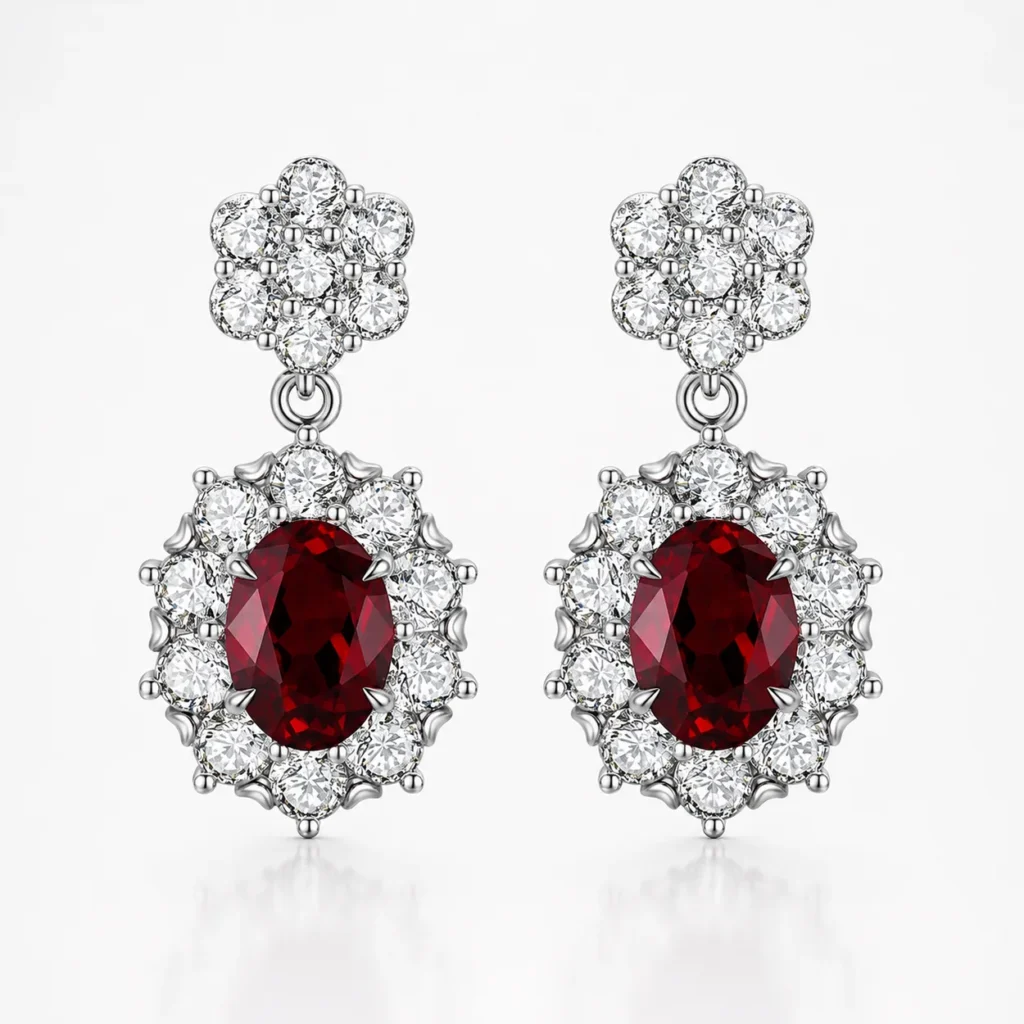 2.32ct lab-grown ruby drop earrings in S925 sterling silver